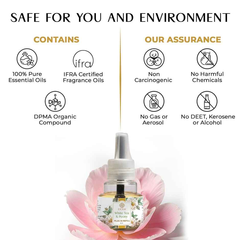 EKAM Tea & Peony Scent Plug-In Air Freshener Refill (45ml)| Lasts up to 125 Days / 4 hours a day
