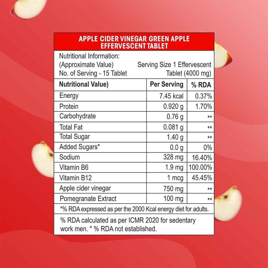 Og Wellness Apple Cider Vinegar Effervescent Tablets For Weight Loss - Red Apple Flavor - 15N