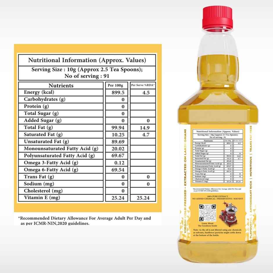 Indic Wisdom Sunflower Wood Pressed Oil | Cold Pressed | Extracted On Wooden Churner