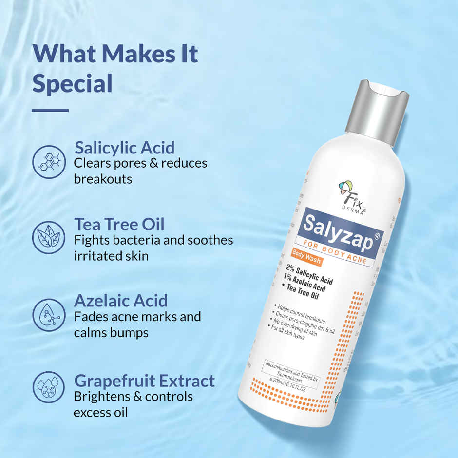 Fixderma Salyzap 2% Salicylic Acid Body Wash For Acne on Back, Shoulders & Arms