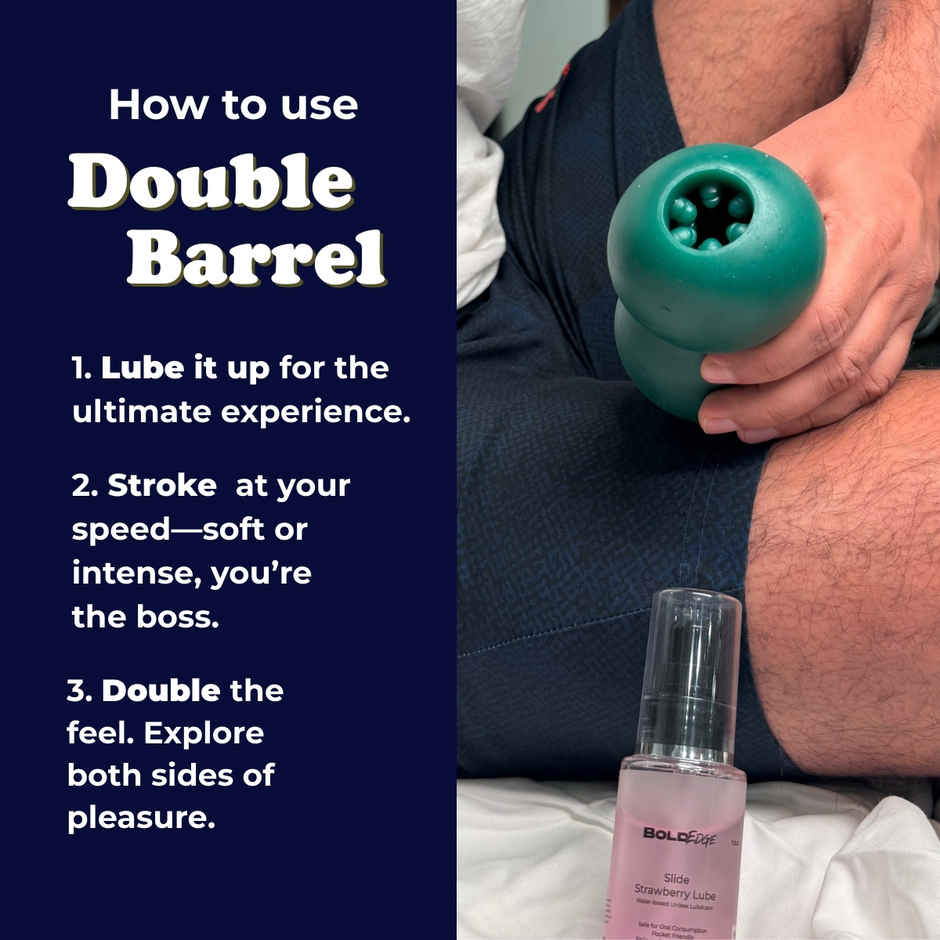 BoldEdge Double Barrel Men Stroker Personal Massager and Water-based Strawberry Lubricant Combo