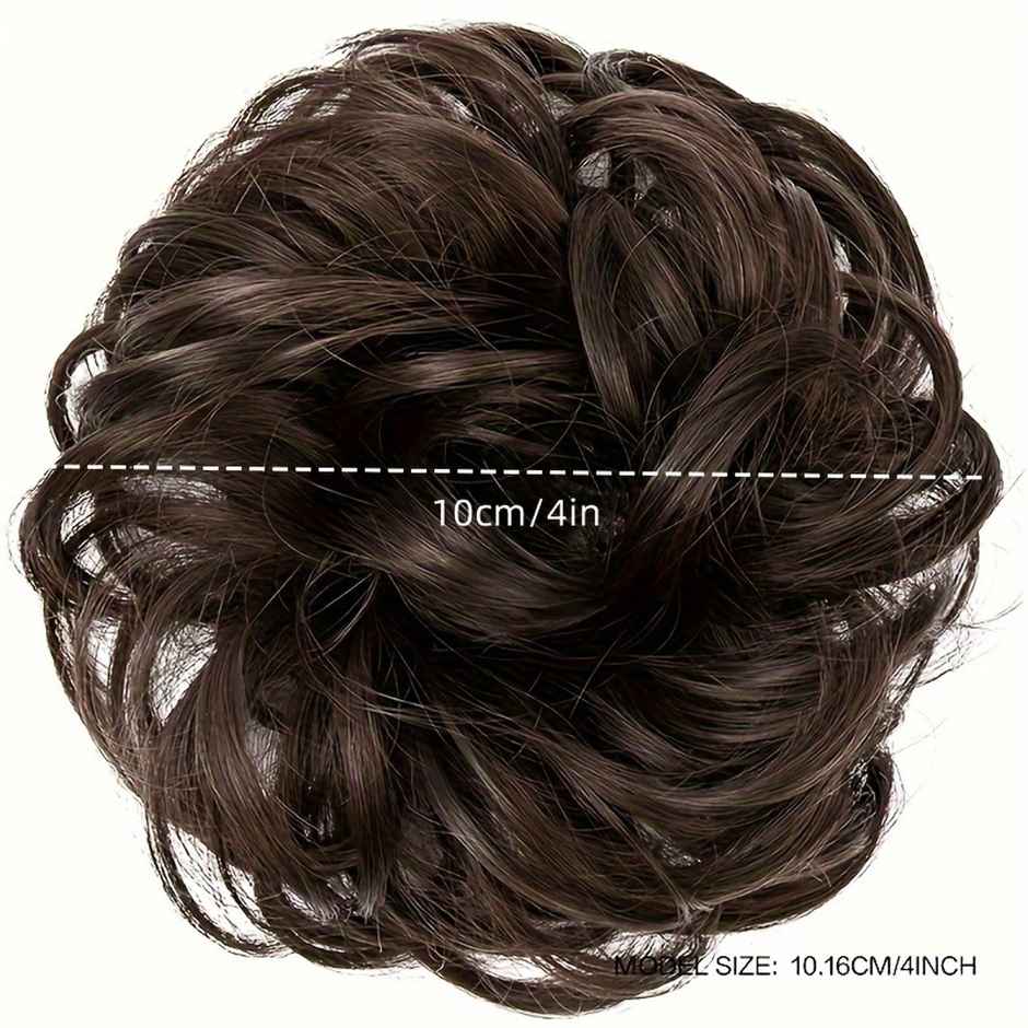 Chronex 1 Pc Synthetic Ponytail Hair Extension | Messy Bun Scrunchie J-Curl Texture | Natural Black