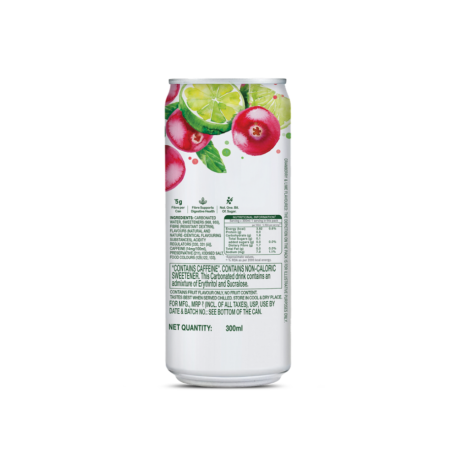Paper Boat Zero Prebiotic Soda Cranberry Lime, 5g Fibre, Caffeinated Sugar Free Cold Drink