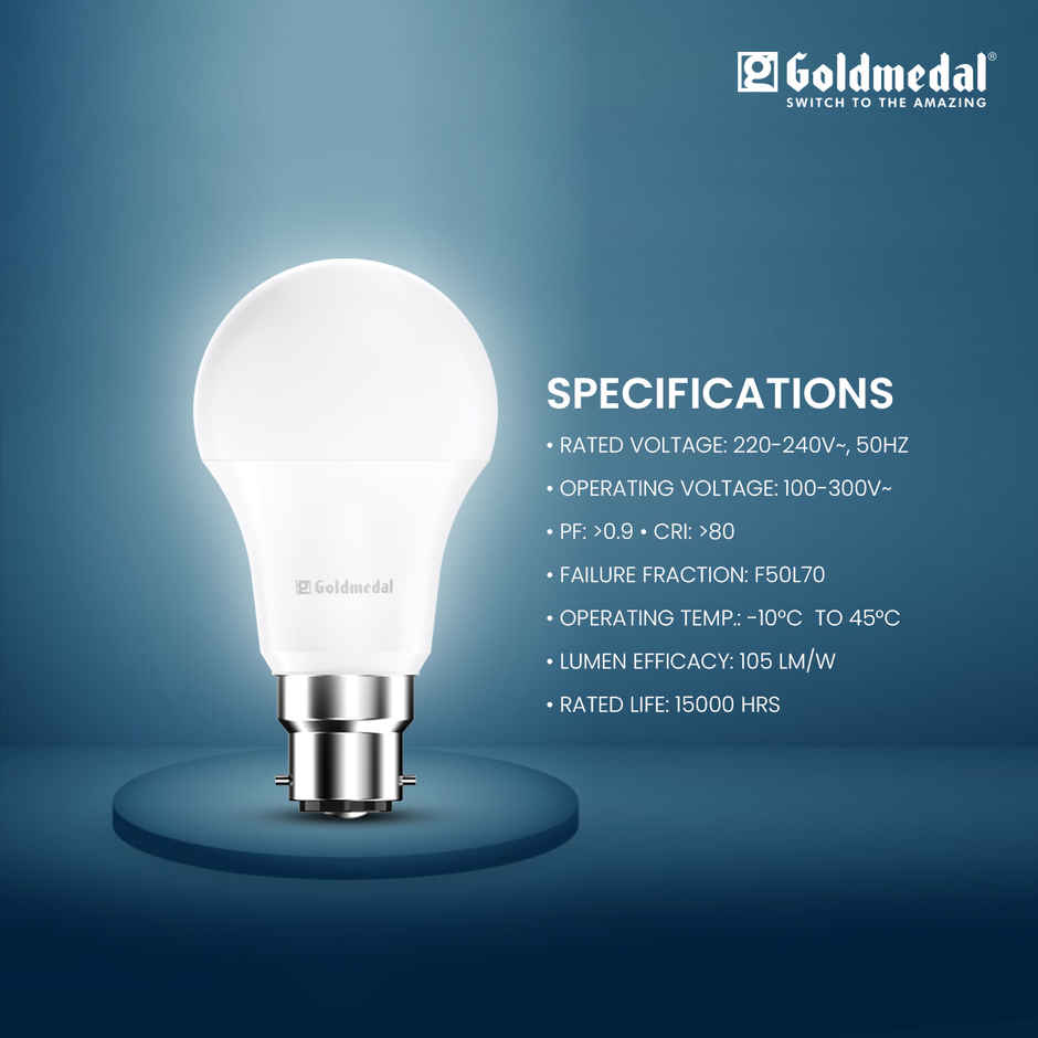 Gold Medal WOW 9W B22 Base LED Bulb For Home & Office | 230 Degree Light Coverage | 4kV Surge Protection | High Voltage Protection | Energy Efficient