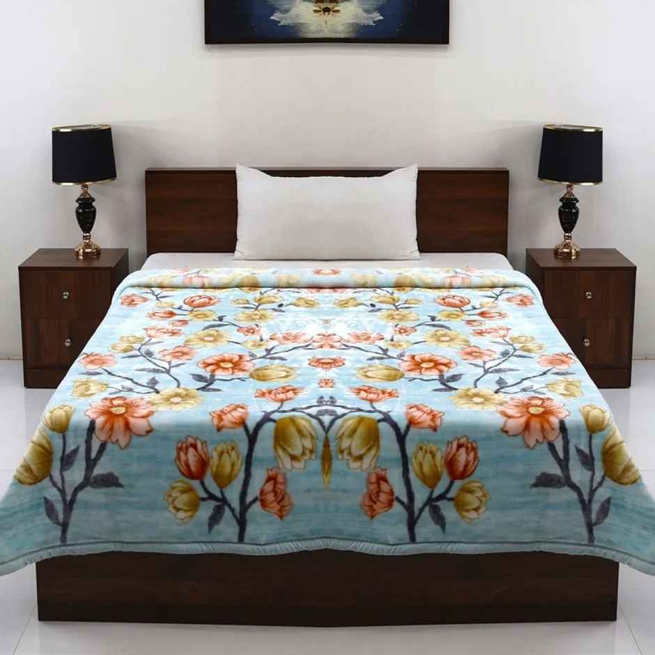 Signature 570 Gsm Polyester Sky Blue & Rose Heavy Winter Super Soft Single Bed Mink Blanket