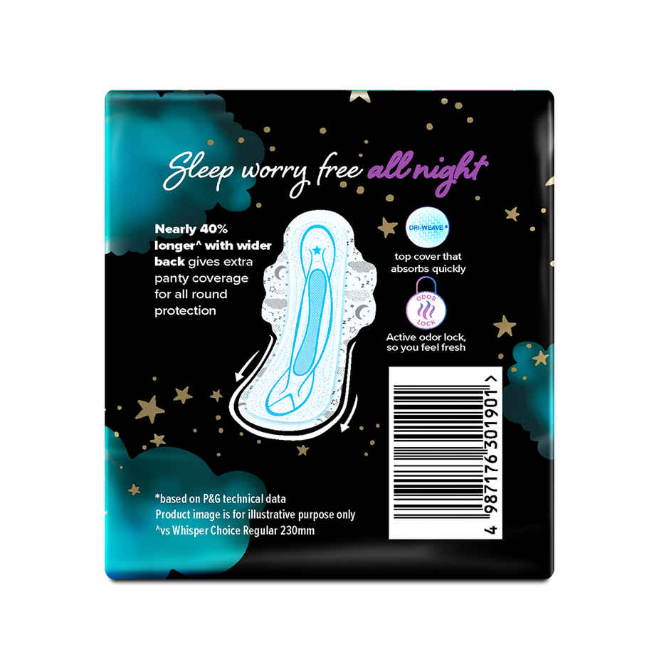Whisper Bindazzz Nights XXL Sanitary Pads, Upto 0% Leaks All Night Long