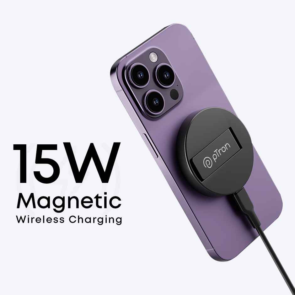 pTron Dynamo Ring V2 15W Magnetic Wireless Charger For Iphone | Samsung & Qi2 Devices - Black