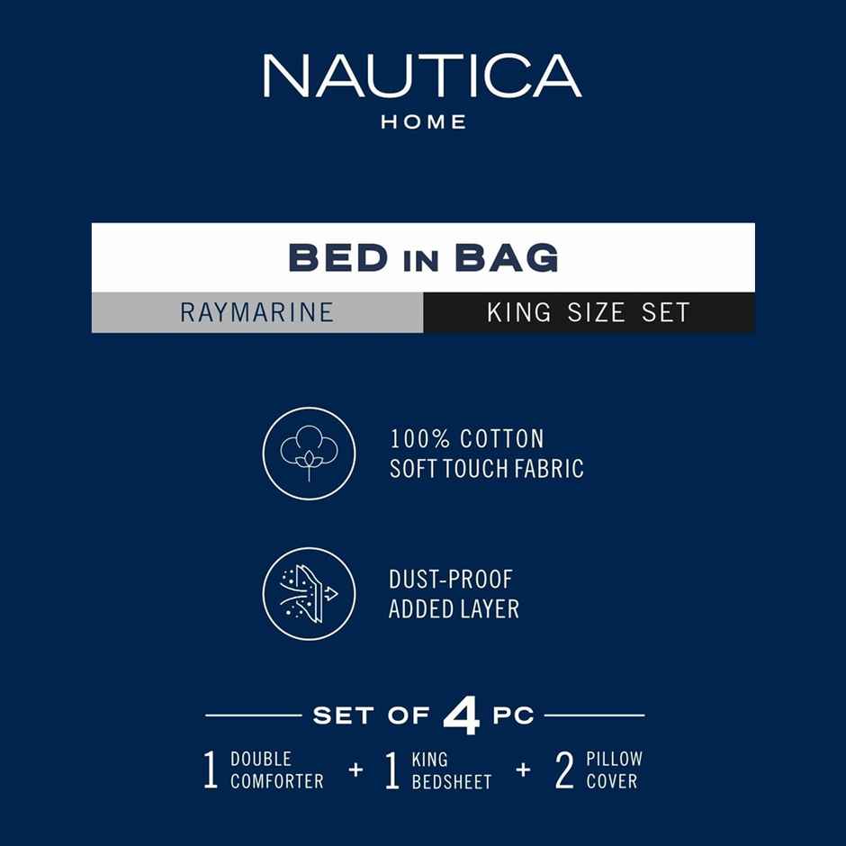 Nautica Super Soft 100% Cotton Fabric Comforter for All Weather | Double Size | Stripe Vessel grey
