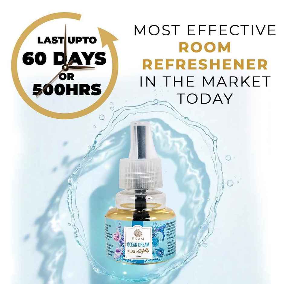 EKAM Ocean Dream Scent Plug-In Air Freshener Refill (45ml)| Lasts up to 125 Days / 4 hours a day