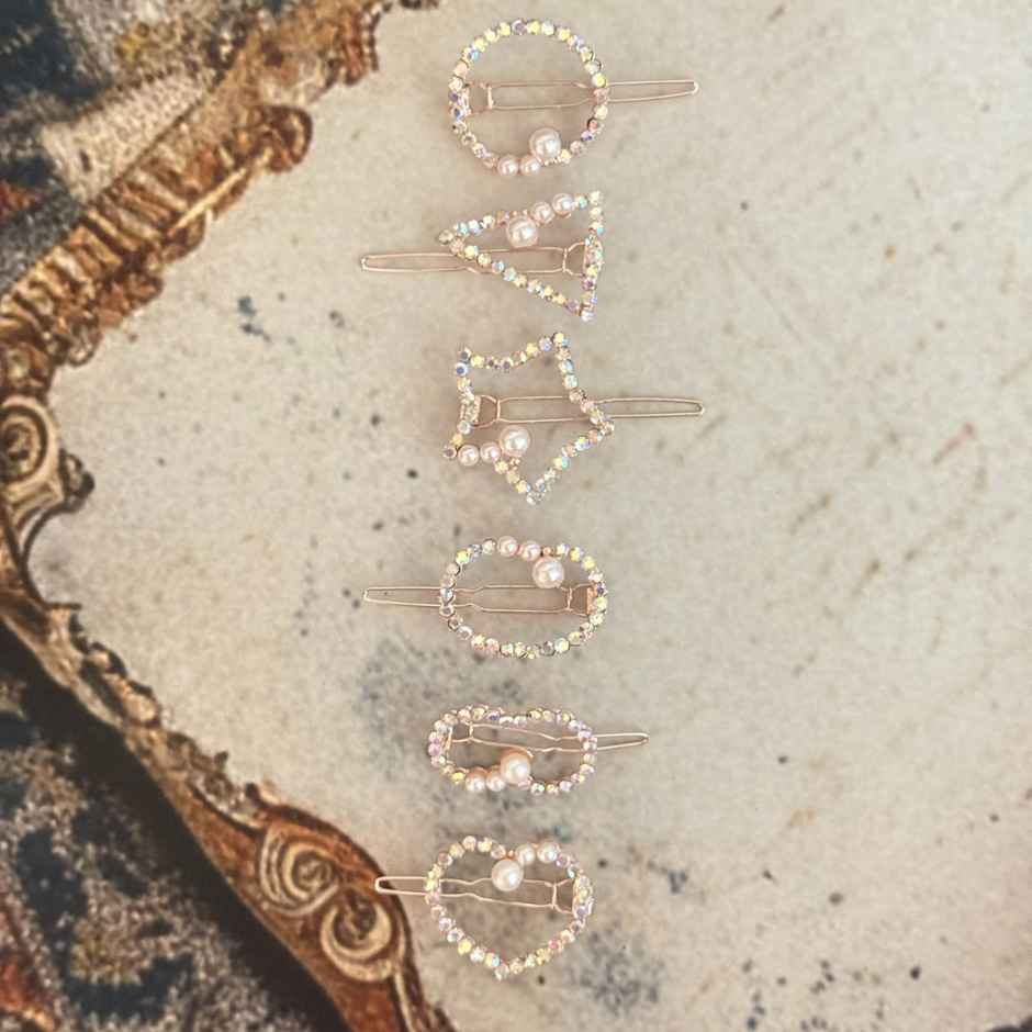 The Opal Factory Decorative Hair Clips for Girls and Women | Set of 6 Pcs | Rosegold