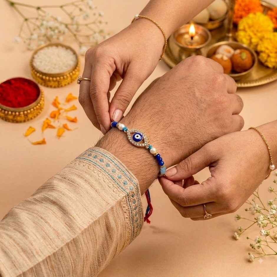 Rakhi for Brother | Evil Eye Blue Beads | Pack of 1 | Tomuncle