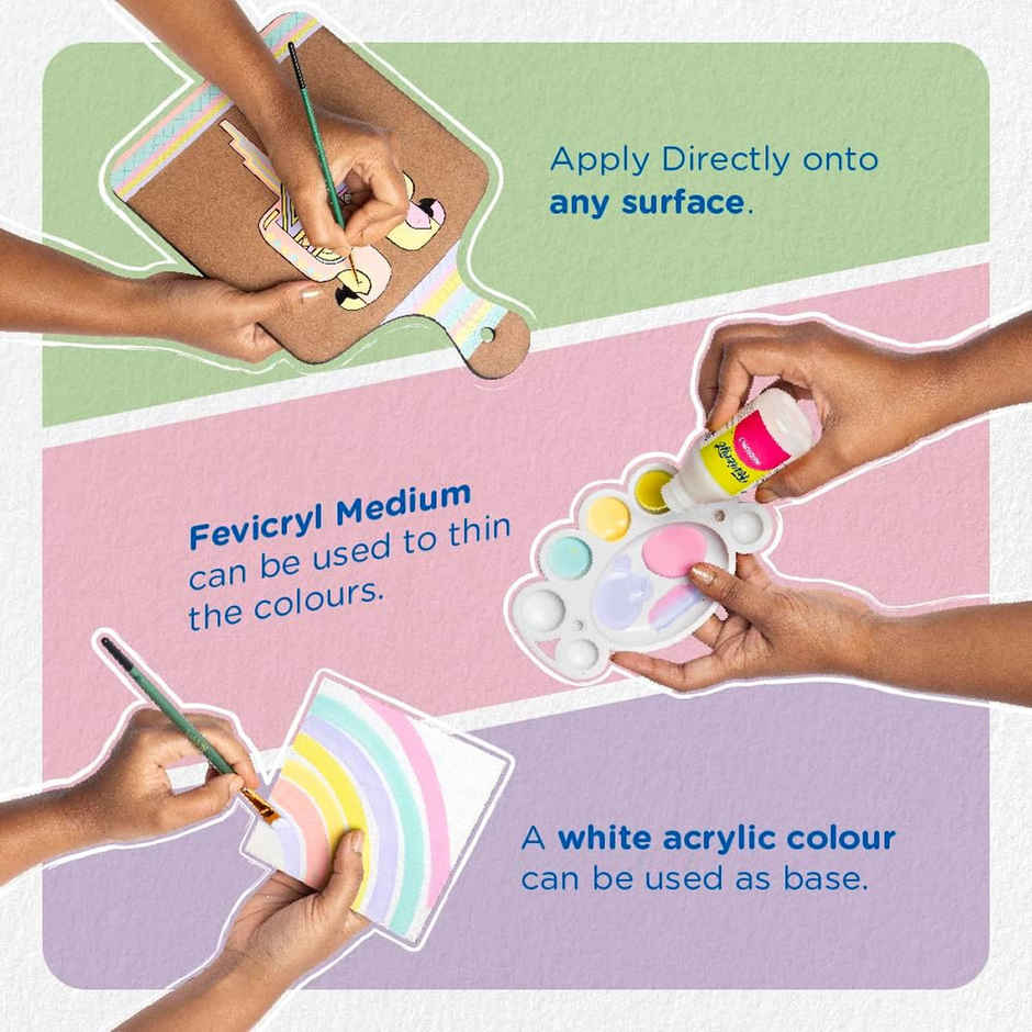 Fevicryl Multi Surface Pastel Acrylic Colours Kit 6 x15 ml Ideal For Artists