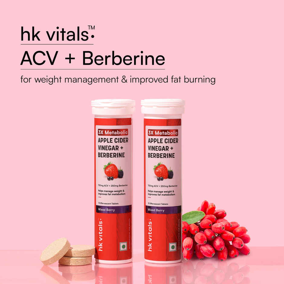 hk vitals 3X Metabolic Apple Cider Vinegar 750mg + Berberine 250mg | Mixed Berry