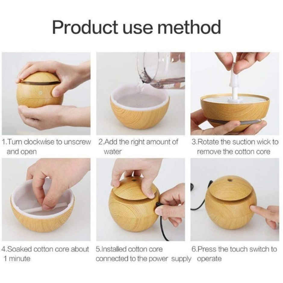 DesiDiya 12Watt Round Magic Wooden Cool Mist Humidifier - Essential Oil Diffuser with LED Night Light for Car, Office, Home | One Click Controls - Beige