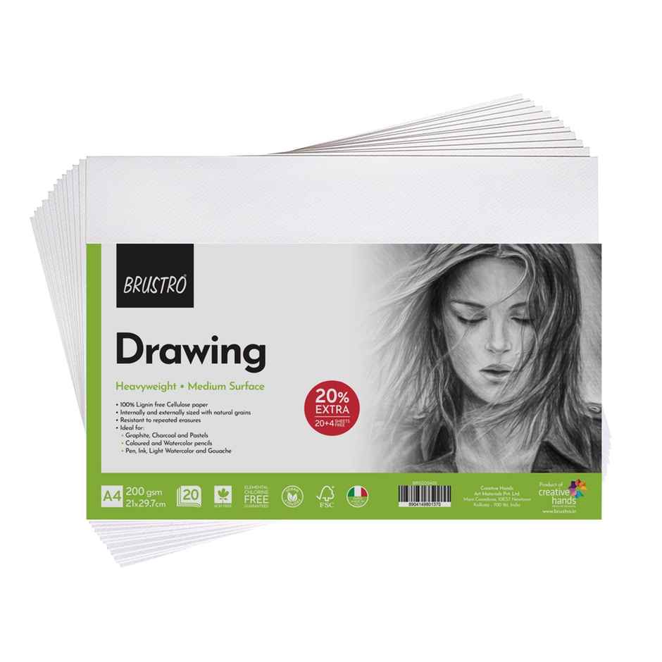 Brustro Drawing Paper 200 Gsm A4 - Pack Of 20 & 4 Free Sheets