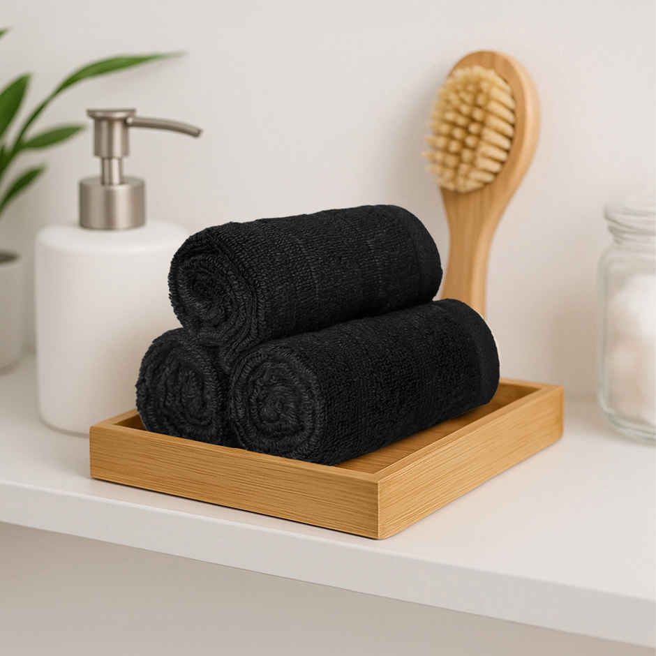 Mytrident Quick Dry Cotton Face Towel Set | 13 x 13 in | Black