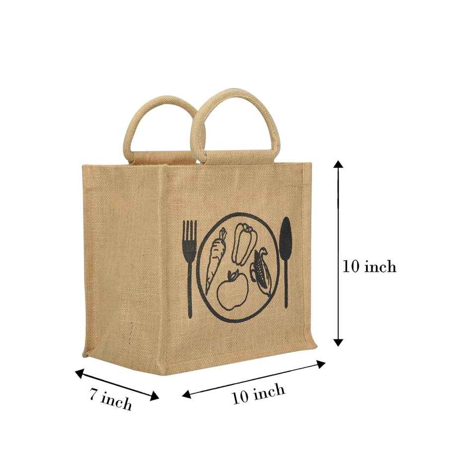 Jute Cottage Carry Bag - Spoon & Fork Print Zipper Lunch Bag | Eco-friendly | Natural | 10 x 10 x 7