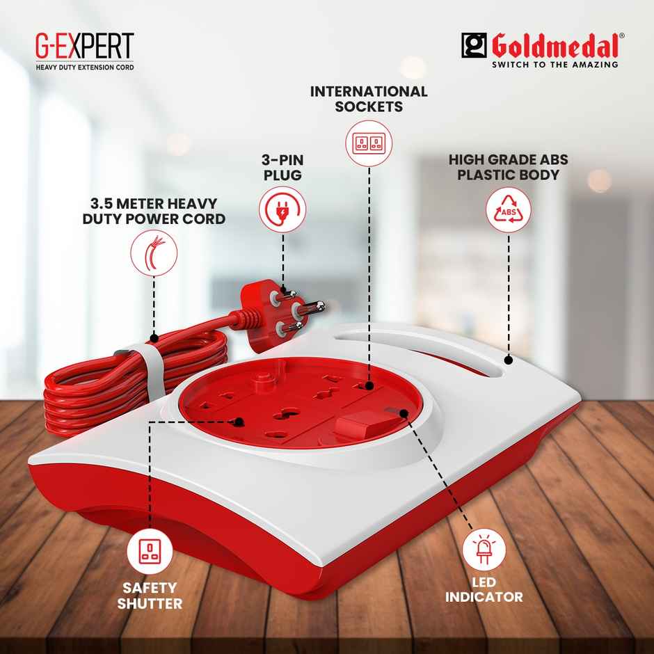 Goldmedal G-Expert 16A | 3.5m Extension cord | Master Switch with Indicator | Universal Sockets