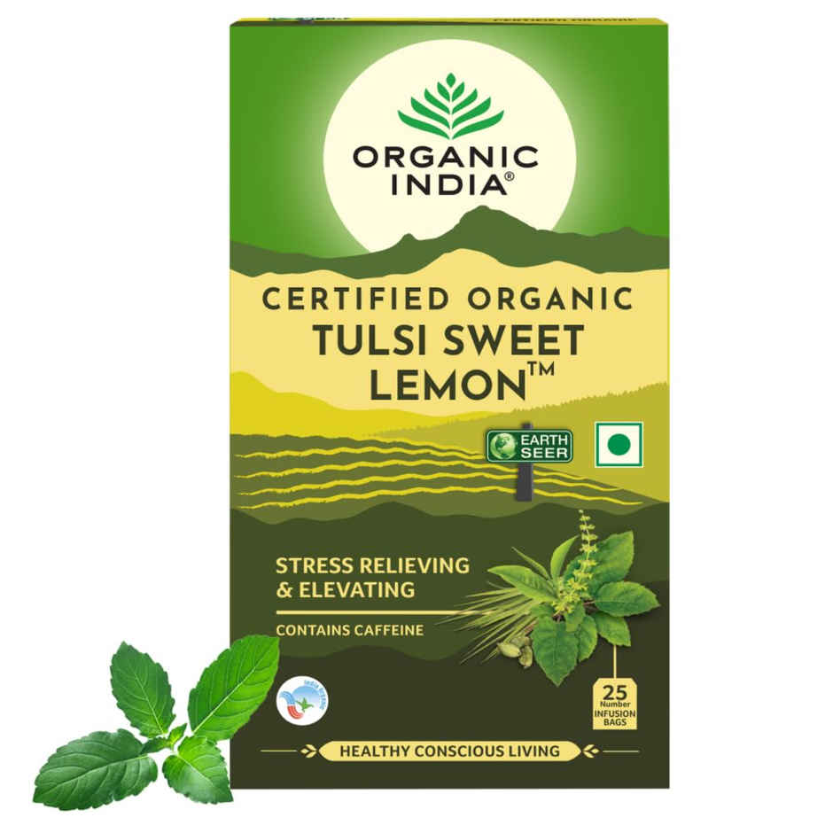 A TATA Product - Organic India Tulsi Green Tea, Sweet Lemon Tea 25 Tea Bags
