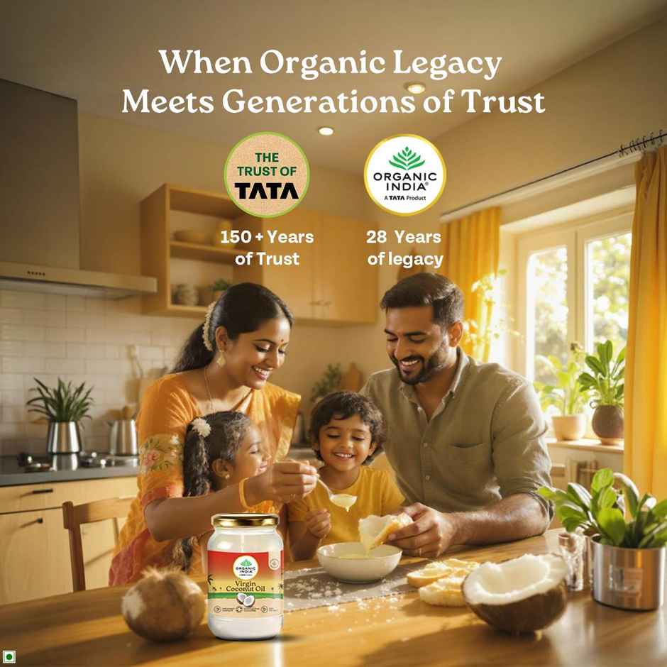 A TATA Product - Organic India Virgin Coconut Oil, Certified Organic, Lab Tested on 600+ Parameters