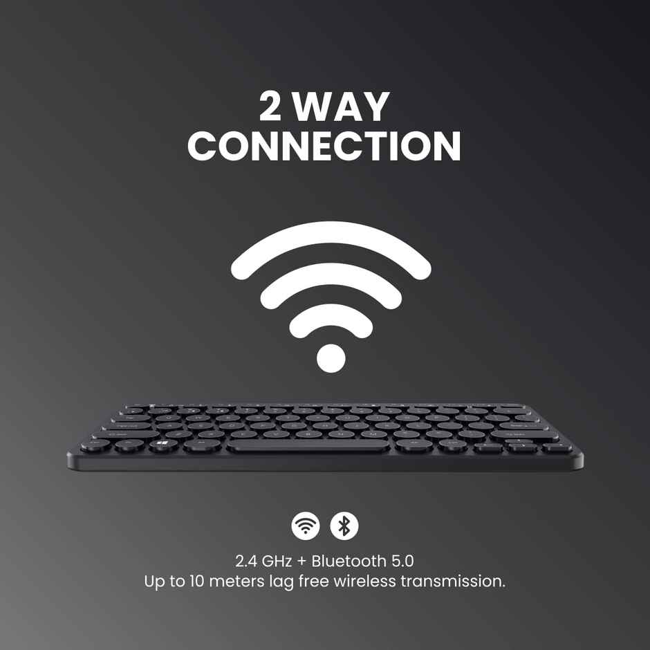 Portronics Bubble Multimedia Wireless Keyboard 2.4 GHz & Bluetooth 5.0 Connectivity, Noiseless Experience, Compact Size for iOS iPad Air, Pro, Mini, Android, Windows Tablets PC Smartphone - Black