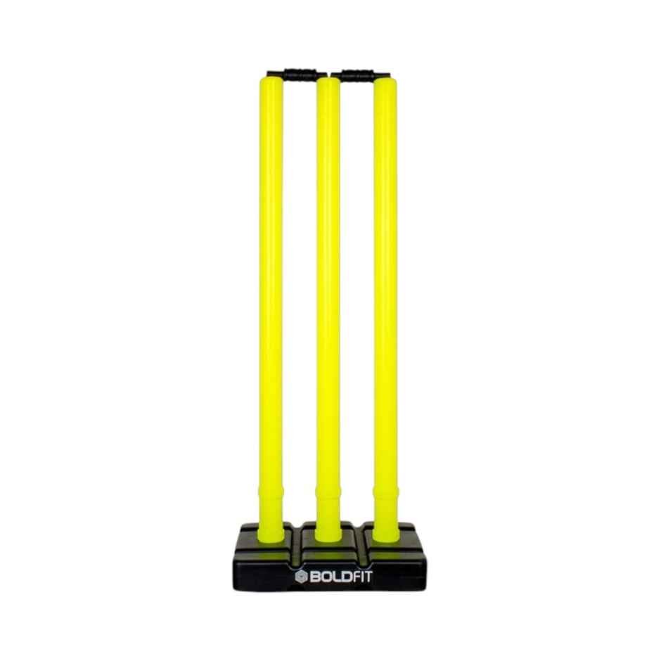 Boldfit Cricket Stumps With Stand & Bails Plastic Wickets - Fluorescent Green