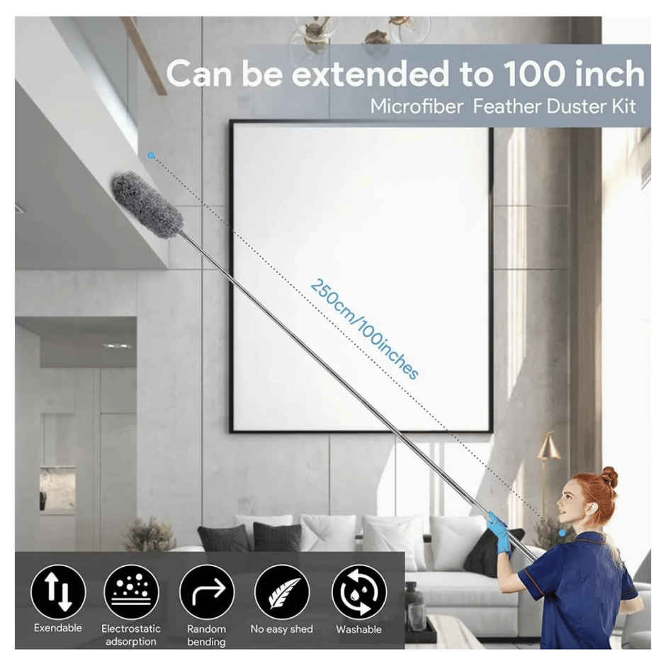 Zulaxy Flexible & Extendable Feather Cleaning Duster for Ceilings & Fans | 100 in