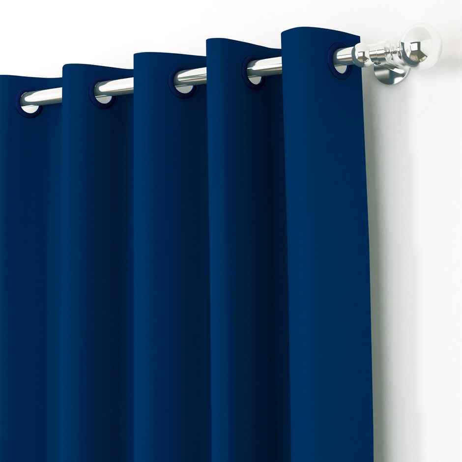 Story@Home 300 GSM 5 feet Faux Silk Blackout 1 U Window Curtain | Navy Blue