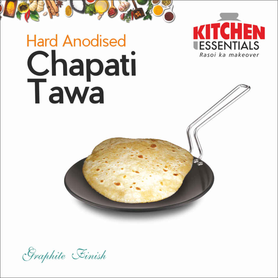 Kitchen Essentials-Hard Anodized Chapati Tawa Ss Wire Handle 25 Cm(10"), 3Mm Thickness