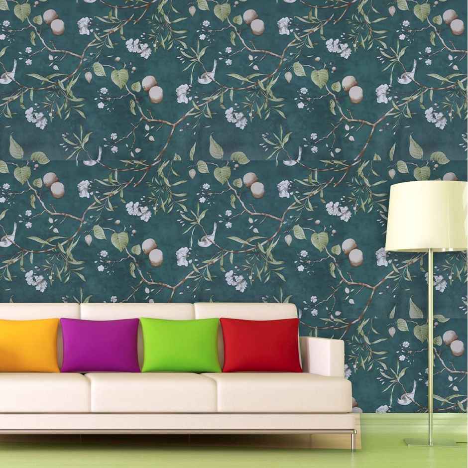 Wollzo Green Sparrow Self Adhesive Wallpaper Sticker | 45 x 1000 cm | Multicolor