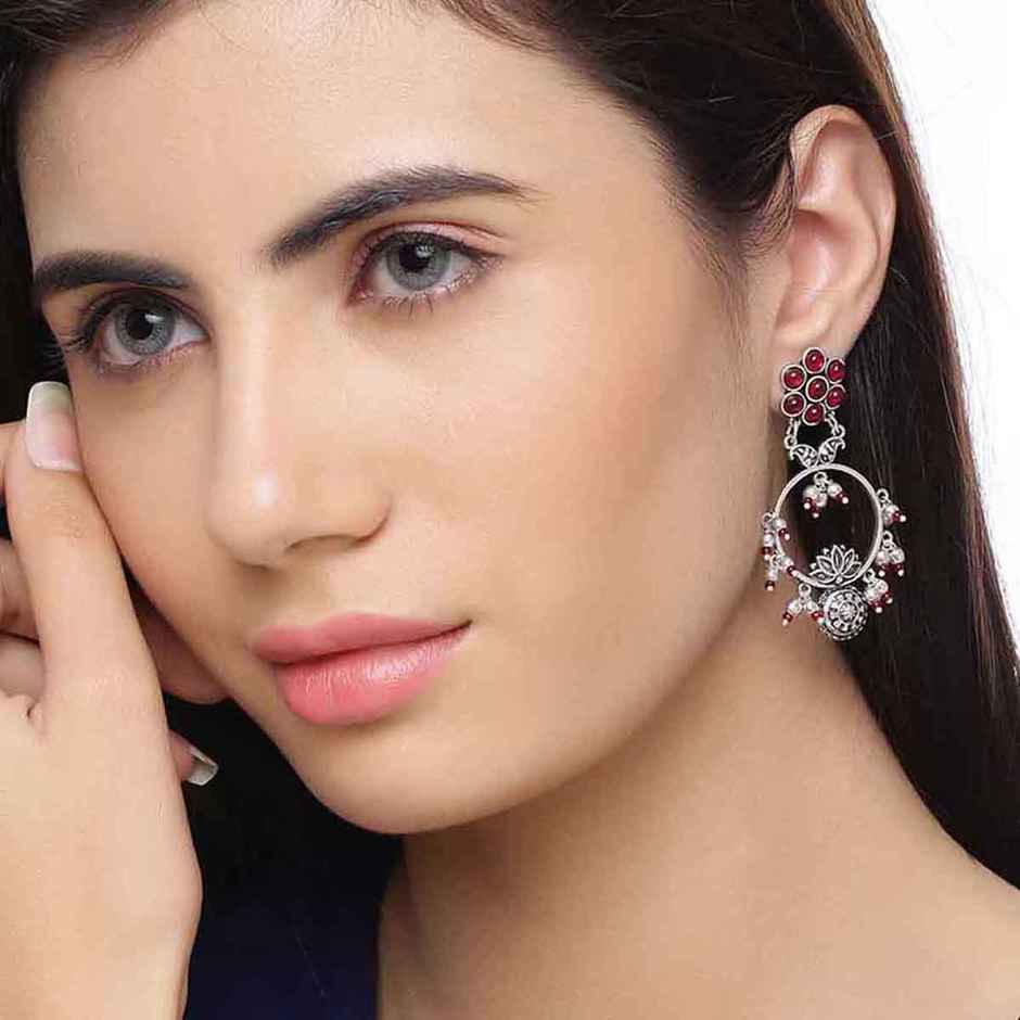 Voylla Abhira Floral Drop Style Hoop Earrings