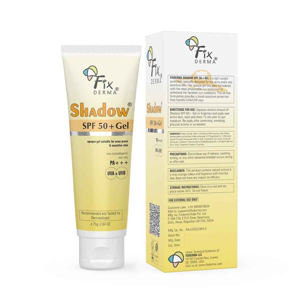 Fixderma Shadow Sunscreen SPF 50+ PA+++ Gel, Lightweight & No White Cast For Oily Skin