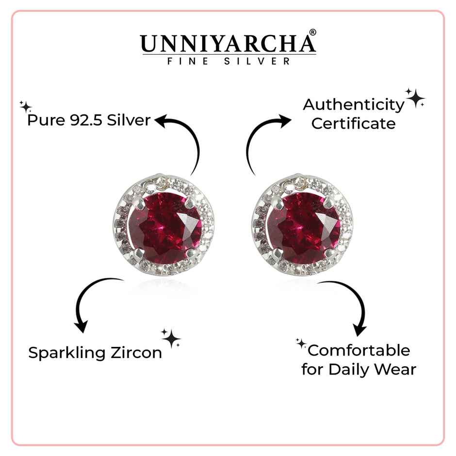 Unniyarcha 92.5 Silver Red Stone Earrings