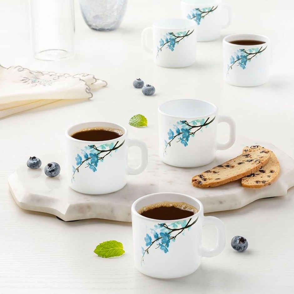 Larah By Borosil Mimosa Opalware Mug Tea/Coffee Mugs, 100Ml Each,Microwave & Dishwasher Safe