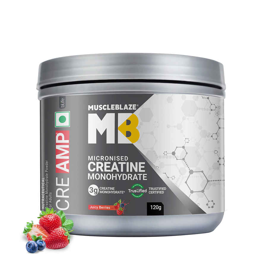 MuscleBlaze Micronised Creatine Monohydrate CreAMP Powder Juicy Berries | 30 Servings