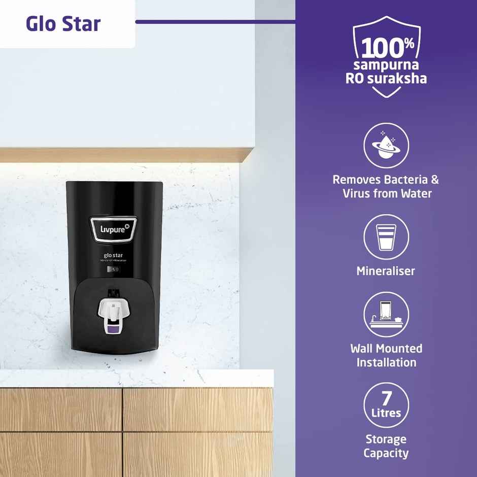 Livpure Glo Star RO+In-Tank UV+UF+Mineraliser - 7 L Storage
