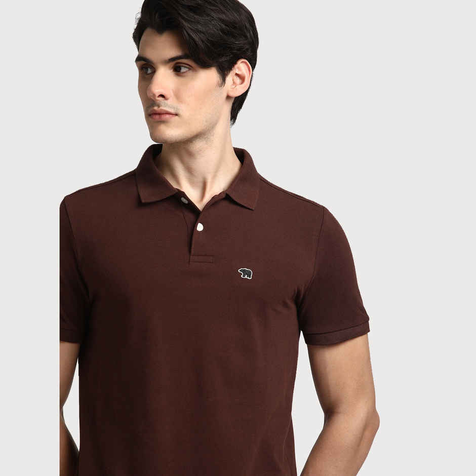 The Bear House Men Slim Fit Solid Polo T-shirt - Coca | Brown | M