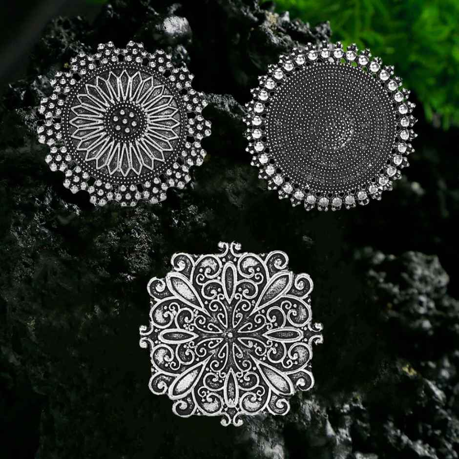 Youbella Oxidized Silver Plated Afghani Rings For Women And Girls(Ybrg - 20098) - Set Of 3