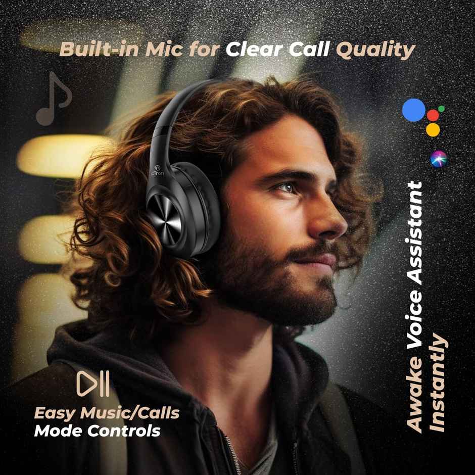 pTron Studio Pro Over-Ear BT Headphones HD Calls 65H Playtime Deep Bass Low-Latency - Black