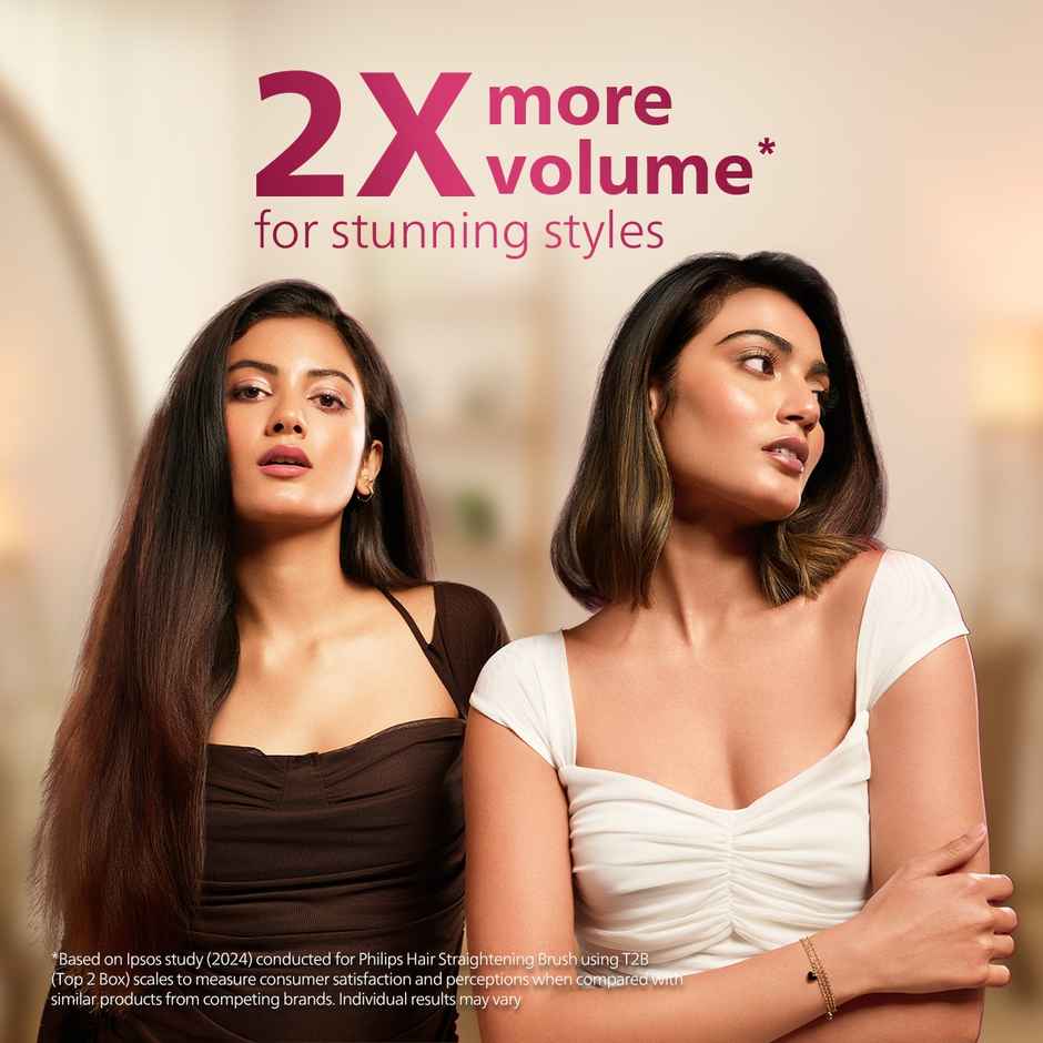 Philips India's No.1 Hair Styling Brand -Hair Straightener Brush|5X less Frizz - 5 mins,BHH730 Wine