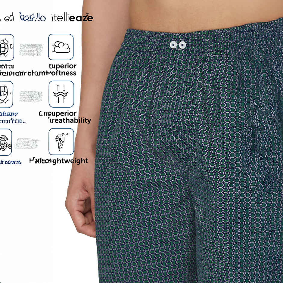 XYXX Men's Cotton Printed Boxer Shorts with Side Pockets, Green Hexagon| S