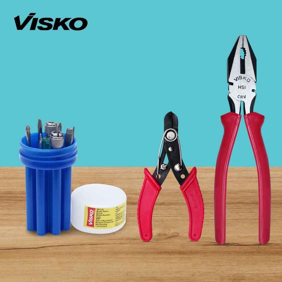Visko 811 Tools Kit With Screwdriver Set | Tester | Wire Cutter | Crv Plier Screwdrivers Pack Of 3