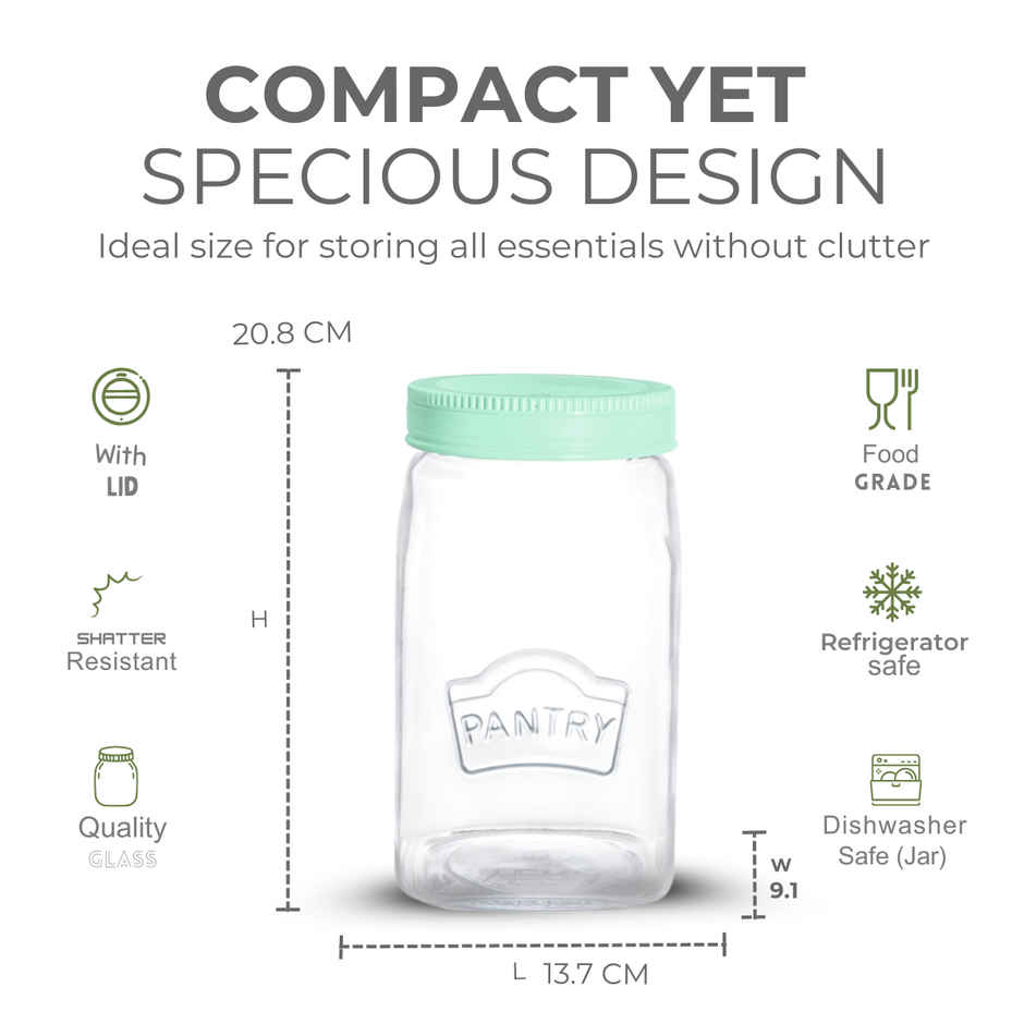 Yera Pantry Storage Jars With Premium Airlitght Lids 2000 ml 1 pcs Jar - Pista Green Colored Lid