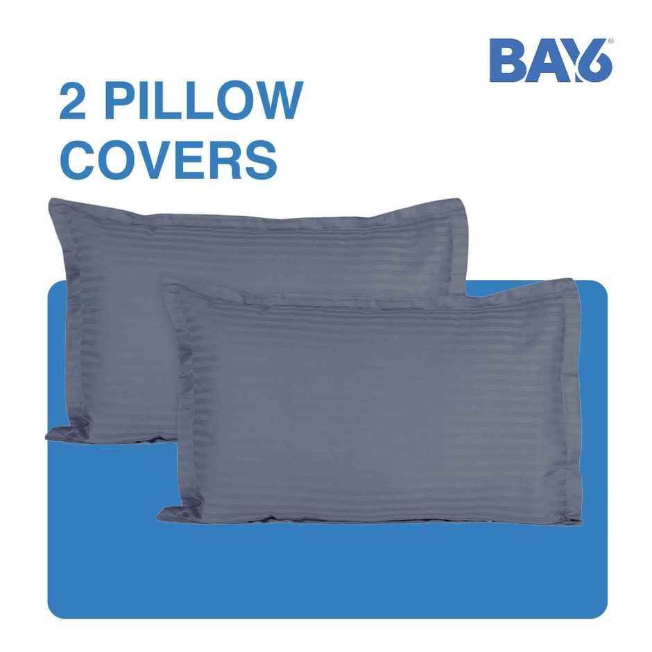 BAY6 Microfibre Solid Stripe Double Bedsheet - Grey | 220 x 240 cm + Two Pillow Covers