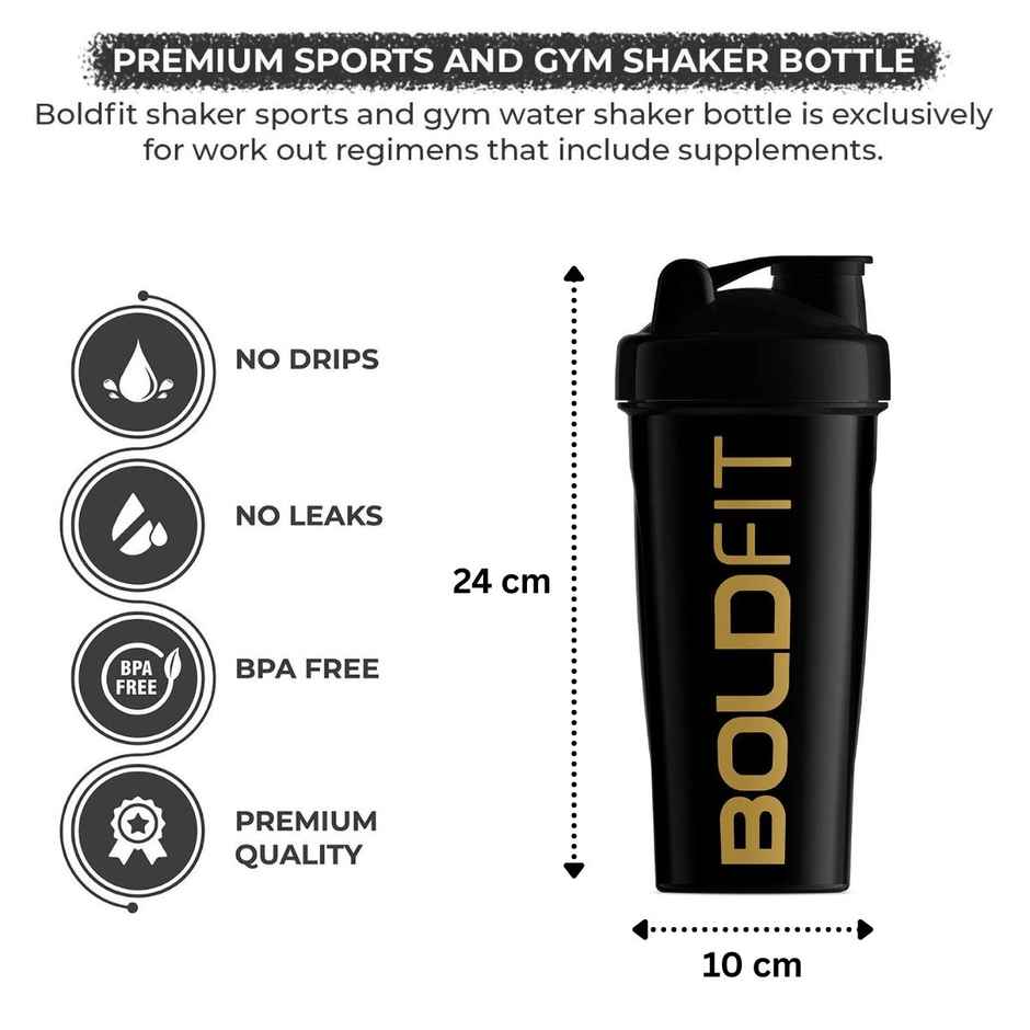 Boldfit Bold Gym Shaker Bottle For Protein Shake 100% Leakproof 700Ml Black