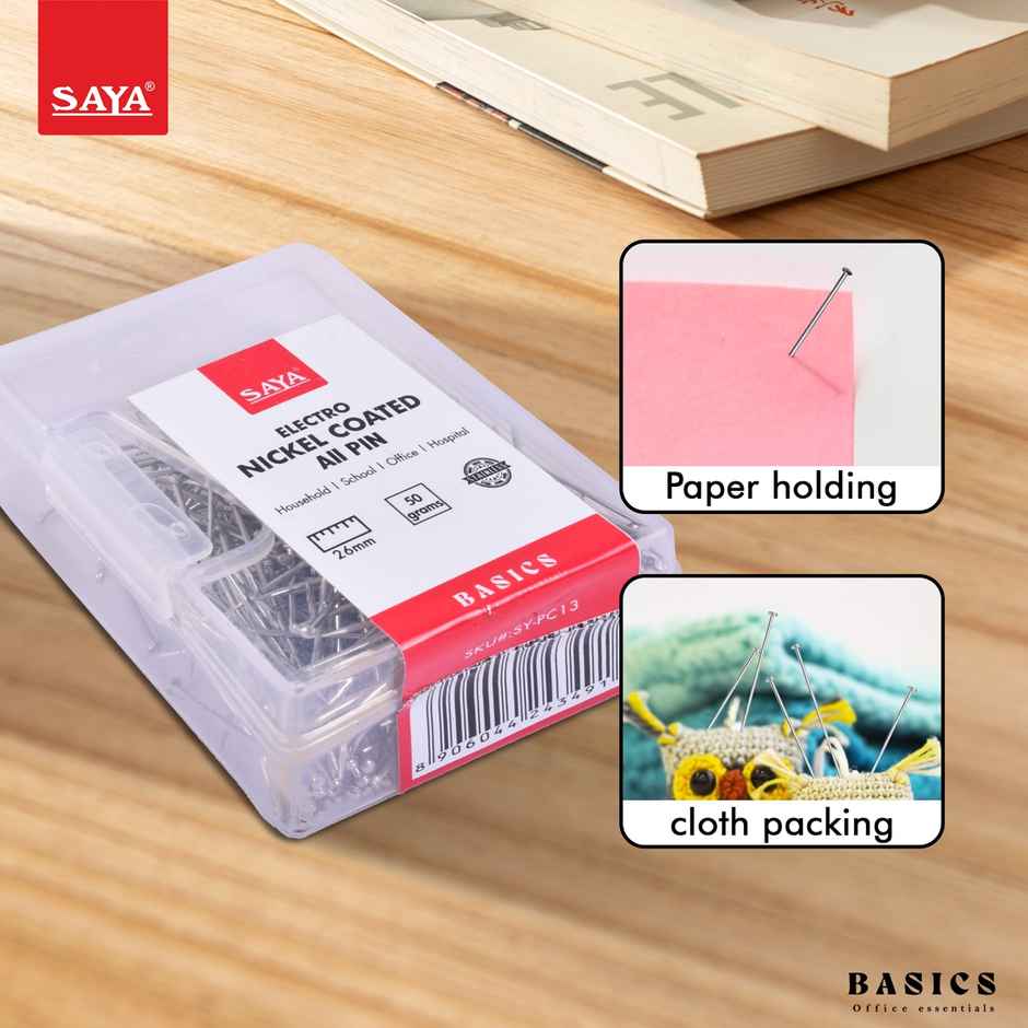 Saya Paper Pins 26mm | Metal All Pins for Notice Boards & Paper Holding | 50g Pack