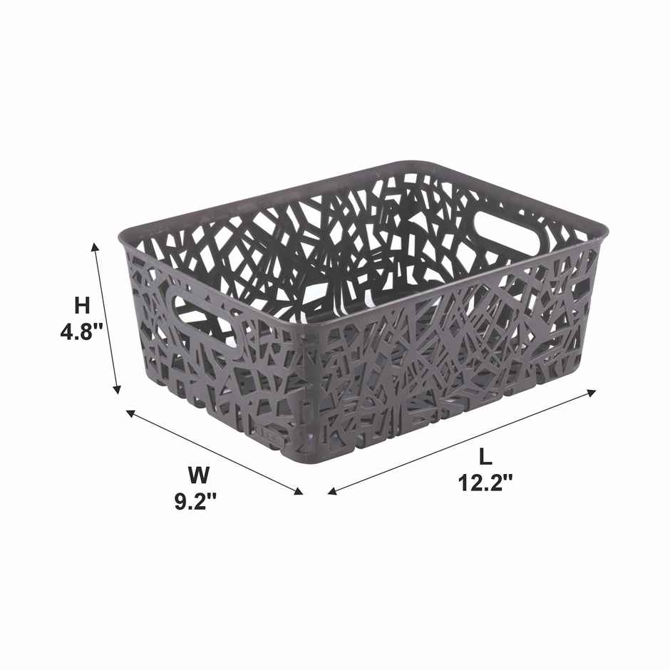 Flair Zig Zag Plastic Multi Purpose Storage Basket, 1 pc - M, Gray