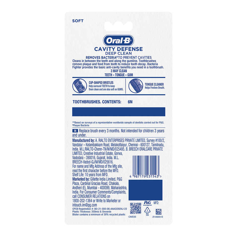 Oral-B Cavity Defense Bacteria Fighter Soft Toothbrush