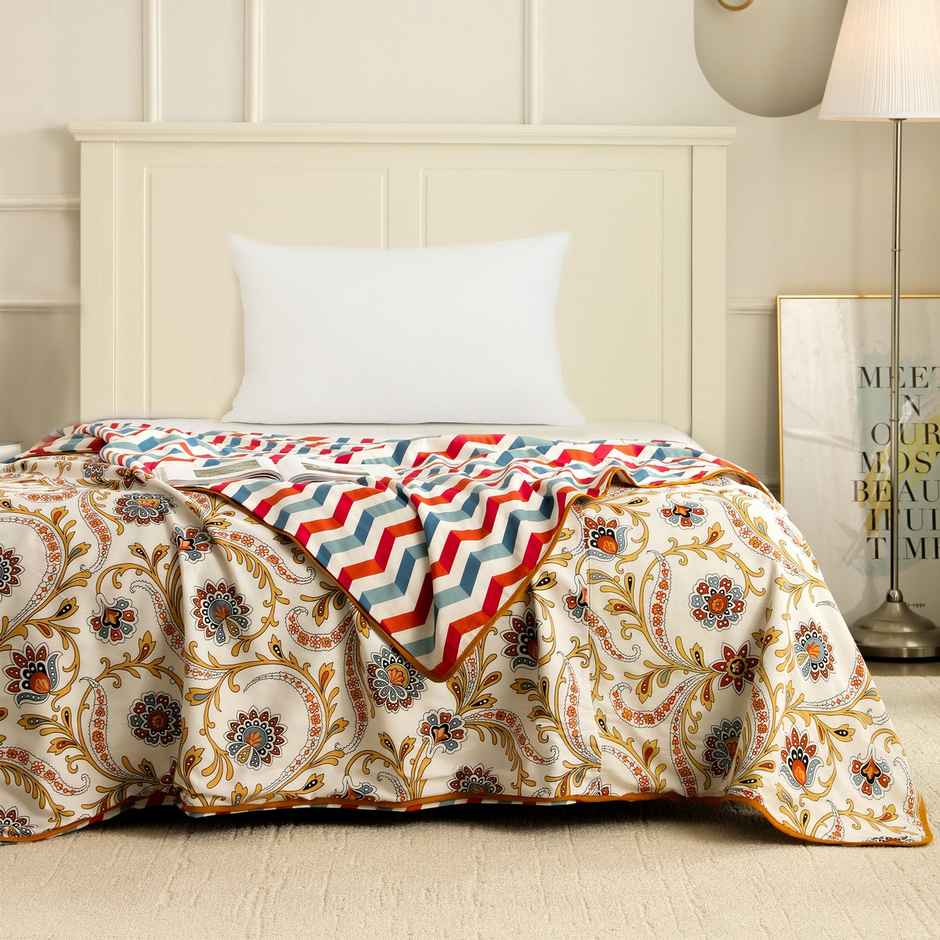 Story@home Printed Single Dohar/Duvet Cover (Cotton, Beige, White) (220x144x2 cms)