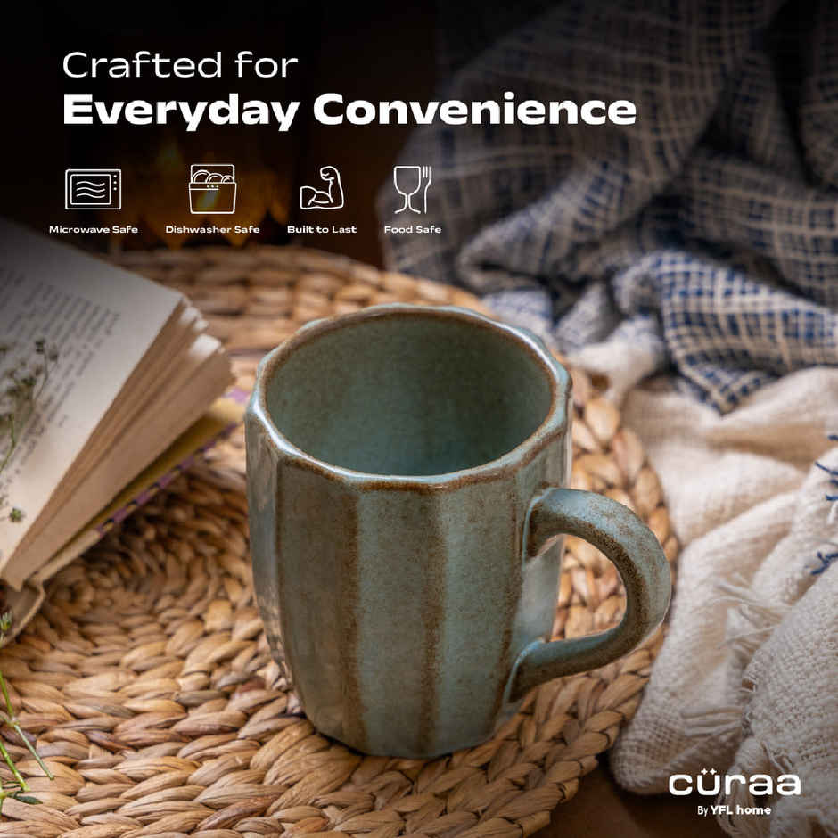 Curaa Scallop Ceramic Coffee Mug Set Of Two For Office | Home-Travel-Gifting | Handcrafted - 350 ml